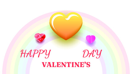 14 February Happy Valentine's Day Greeting Hearts Rainbow Background. Romantic Love Vector Design Banner Party Invitation Template