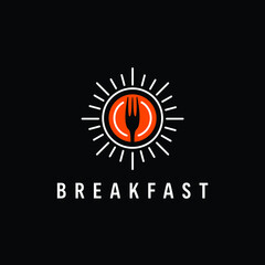 fork yolk plate with sunrise logo for breakfast restaurant design vector illustration