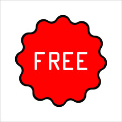 Free red badge design. Retail starburst badge vector. Free sticker, tag. Free, icon, charge, advertisement, advertising, background, badge, banner.