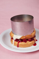 pancakes with cherries and berries, dessert for breakfast and dinner, pastries with sour cream and jam