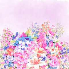 Beautiful pink wedding watercolor hand-painted flowers