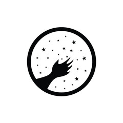 hand reach stars in the circle shape logo design vector illustration