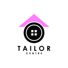 button cloth with house icon for tailor center logo design vector