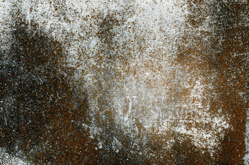 Fototapeta  Porysowana, skorodowana tekstura, tło starego muru ogrodzeniowego. Kolory korozji w stonowanych odcieniach szarości. obraz