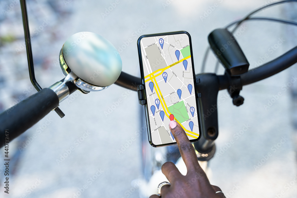 Poster bicycle gps navigator app with map