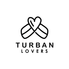 turban with love heart symbol line art logo design vector 