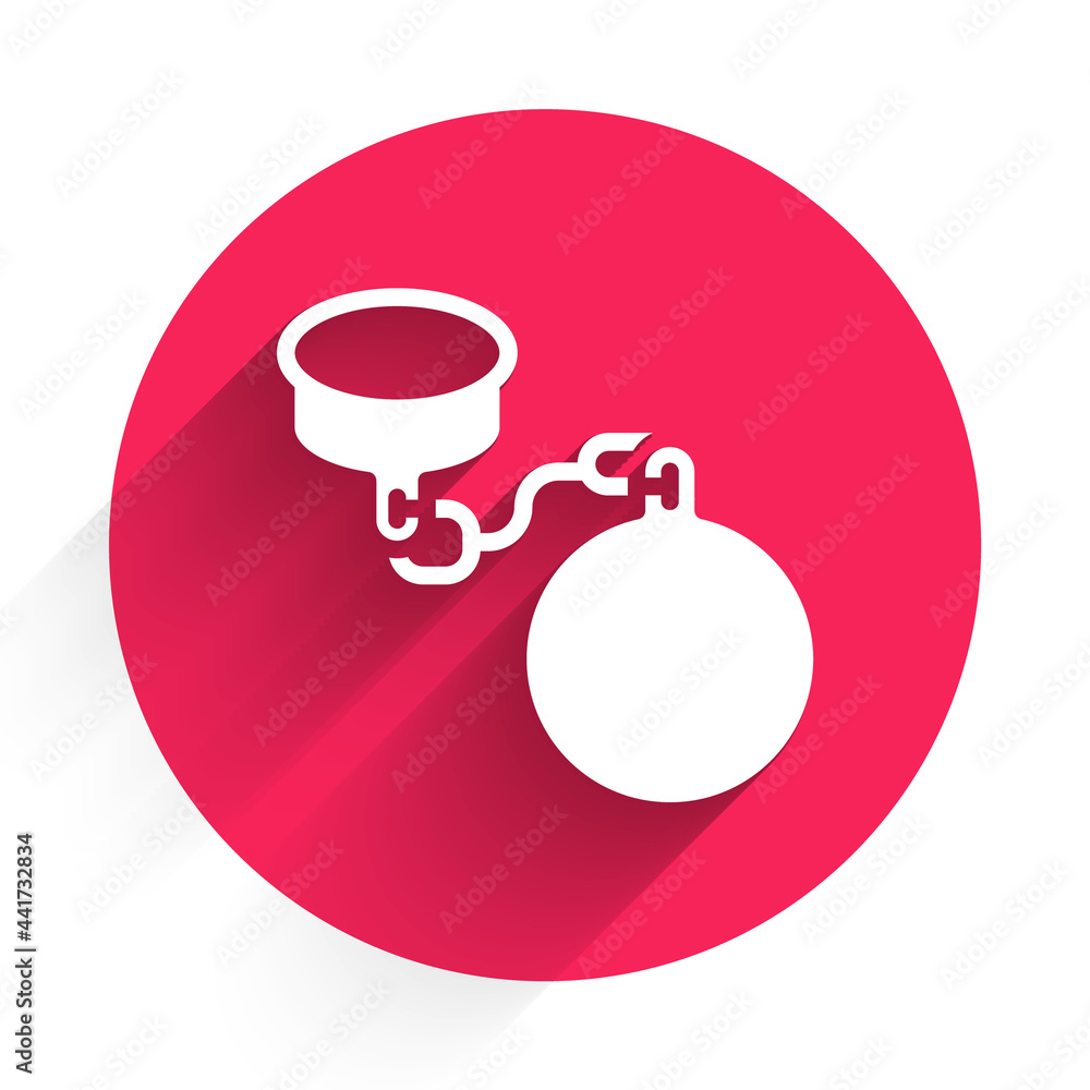Poster white ball on chain icon isolated with long shadow. red circle button. vector