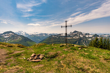 Beautiful mountain hike near Damuels along the Hochblanken ridge in Austria