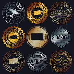 South Dakota, USA Business Metal Stamps. Gold Made In Product Seal. National Logo Icon. Symbol Design Insignia Country.