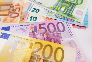 different euro banknotes. Money texture. Lots of euro banknotes. Financial concept.