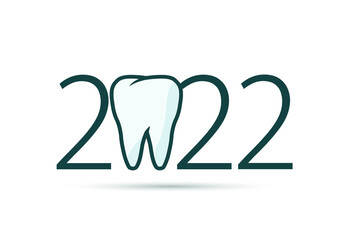 happy new year 2022. 2022 with tooth sign
