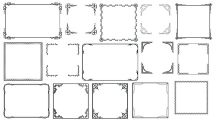 Set Black Simple Line Frame Collection Doodle Square Floral Frame Elements Vector Design Style Sketch Isolated Illustration For Banner