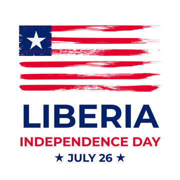 Liberia Independence Day lettering with flag isolated on white. National holiday celebrated on July 26. Vector template for greeting card, banner, typography poster, flyer