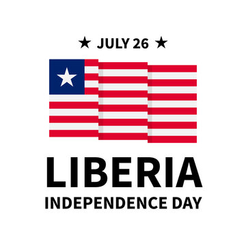 Liberia Independence Day lettering with flag isolated on white. National holiday celebrated on July 26. Vector template for greeting card, typography poster, banner, lfyer, etc
