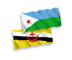 Flags of Republic of Djibouti and Brunei on a white background