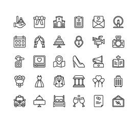 Wedding icon set with outline style