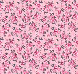 Ditsies floral pattern. Pretty flowers on light pink background. Printing with small pink flowers. Ditsy print. Seamless vector texture. Spring bouquet.