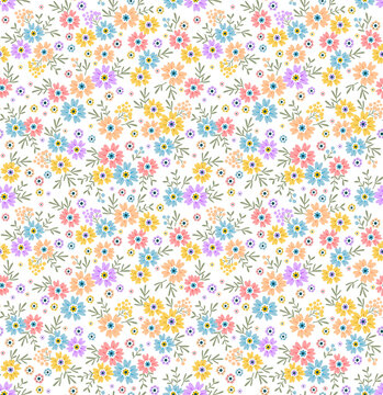 Vector seamless pattern. Pretty pattern in small flowers. Small colorful flowers. White background. Ditsy floral background. The elegant the template for fashion prints. Stock vector.