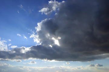 Naklejka na ściany i meble 空の風景(曇り空) 青空と太陽を塞ぐ巨大な層積雲