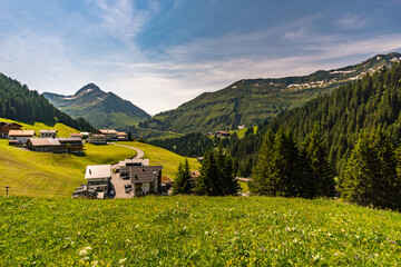 Beautiful mountain hike near Damuels along the Hochblanken ridge in Austria