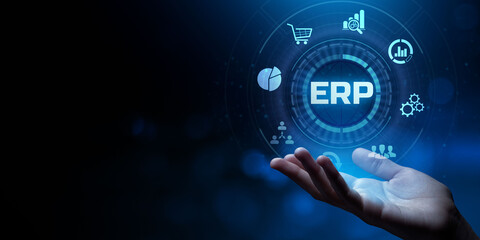 ERP enterprise resource planning business internet technology concept. - obrazy, fototapety, plakaty