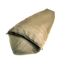 green sleeping bag on a white background