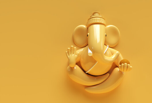Hindu God Ganesha Statue- Hindu Religion Festival Concept Elephant. 3D Render illustration.