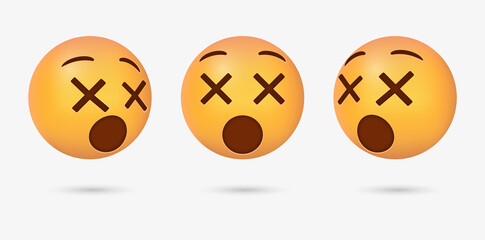 Obraz premium Dizzy Face Emoji with open mouth or yellow emoticon face with X eyes, surprised emoji, shocked emoticon 
