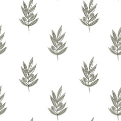 Obraz premium Olive branch seamless pattern. Good for banner, poster, flyer, greeting card, web design, print design. Vector illustration.