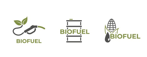 biofuel logo set. eco friendly industry and alternative energy symbols - obrazy, fototapety, plakaty