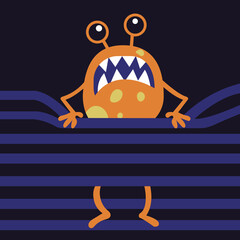 Funny monster character cartoon illustration. Cute monster trap in rope vector © Cup~Cup~Pop