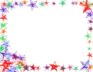 A frame of multicolored stars on a white background