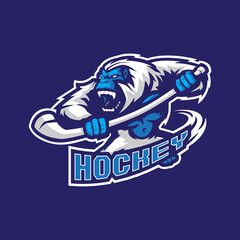 Obraz premium Yeti mascot logo design vector with modern illustration concept style for badge, emblem and t shirt printing. Yeti hockey illustration for sport team.