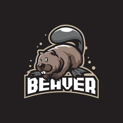 Beaver mascot logo design vector with modern illustration concept style for badge, emblem and t shirt printing. Smart beaver illustration for sport and esport team. - obrazy, fototapety, plakaty