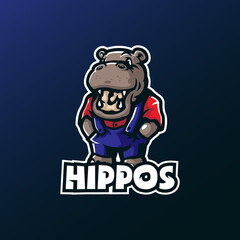 Hippo mascot logo design vector with modern illustration concept style for badge, emblem and t shirt printing. Cute hippo illustration.