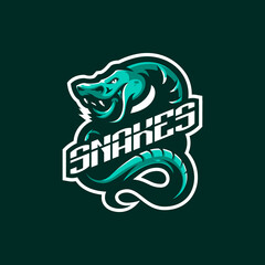 Snake mascot logo design vector with modern illustration concept style for badge, emblem and t shirt printing. Snake illustration for sport team.