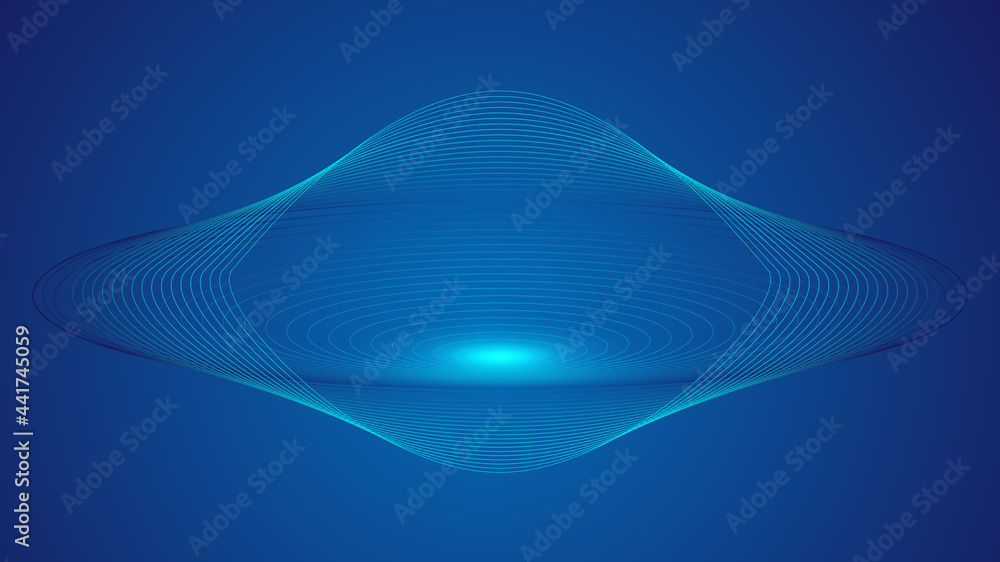Poster the abstract flying saucer consists of lines that form the background of internet futuristic science