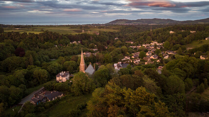 Fototapeta premium Aerial View of Enniskerry Village at Golden Hour, Sunset