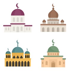 Mosque icons set flat vector isolated