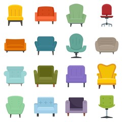 Armchair icons set flat vector isolated