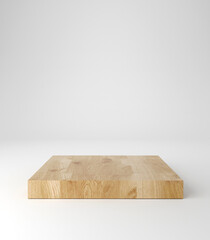 Wooden pedestal podium, square shape, product stand.