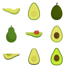 Avocado icons set flat vector isolated