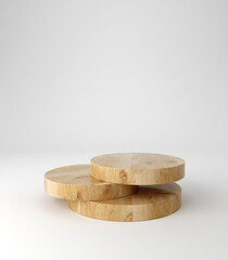 Wooden pedestal podium, round shape, product stand.
