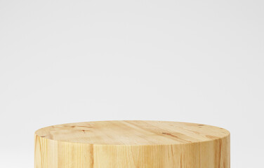 Wooden pedestal podium, round shape, product stand.