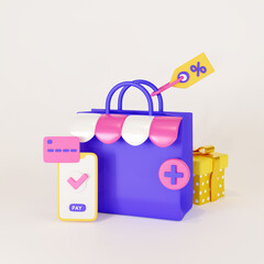 Online shopping and retail. Ordering clothes in internet store. 3d render