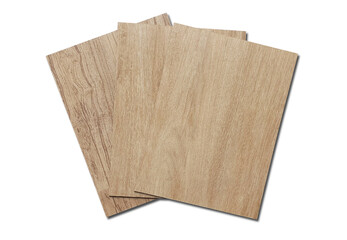 samples of wooden laminate or vinyl floor tiles isolated on white background with clipping path. oalk wooden vinyl flooring for interior renovation. surface texture of laminate, vinyl.