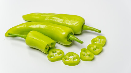 Fresh green sweet peppers (banana peppers)