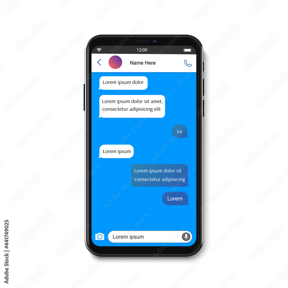 Poster smartphone chatting sms app template bubbles. sms chat composer. place your own text to the message.
