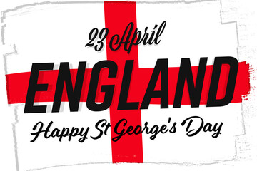 23 April, St George's Day. National England Day. England flag, poster with grunge brush.