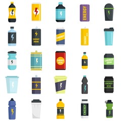 Energetic drink icons set flat vector isolated